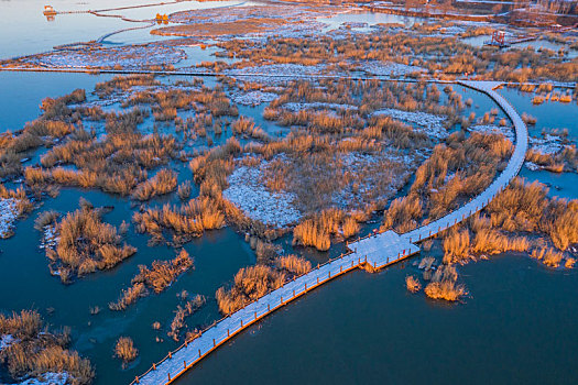 航拍兴凯湖湿地公园初冬风光