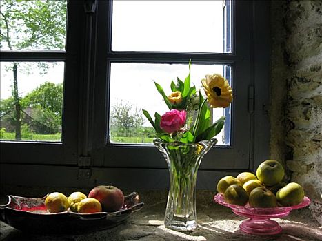 水果,花,窗台