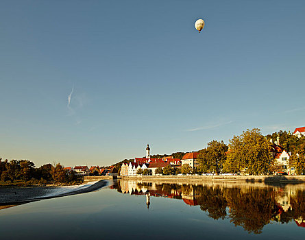 气球,上方,老城,兰茨贝格,巴伐利亚,德国,欧洲