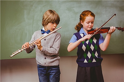 学生,演奏,笛子,小提琴,教室
