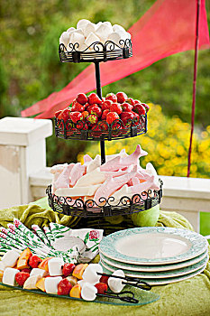 点心架,果浆软糖,草莓,桌子,户外