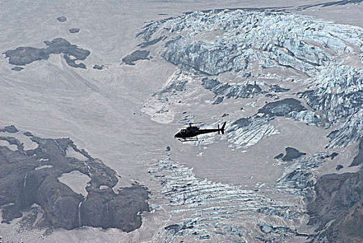 山谷,直升飞机,飞,正面,冰河,冰岛,欧洲