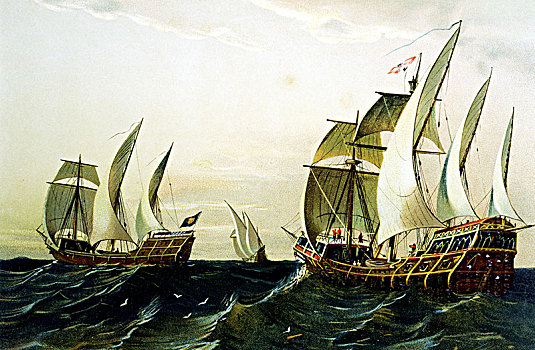 特写,板画,1875年,展示,哥伦布,第一,旅行,北美