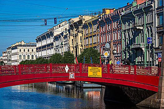 红色,桥,河,彼得斯堡,俄罗斯