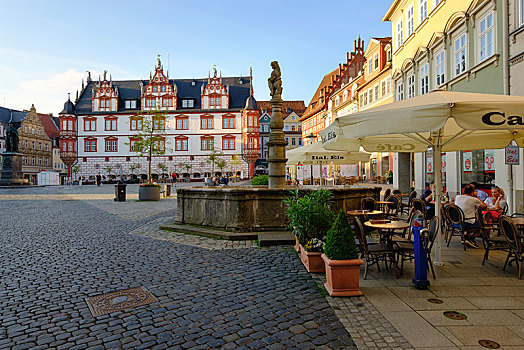 喷泉,市政厅,市场,广场,上弗兰科尼亚,弗兰克尼亚,巴伐利亚,德国,欧洲