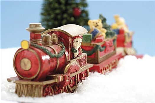 玩具火车,冷杉,人造,雪