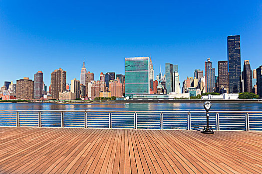 曼哈顿,纽约,晴朗,天际线,东河,阳光,公园,美国