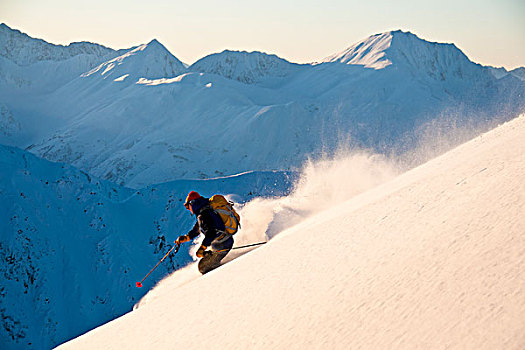 男人,边远地区,滑雪,粉末,南方,脸,科奈山地,冬天,阿拉斯加