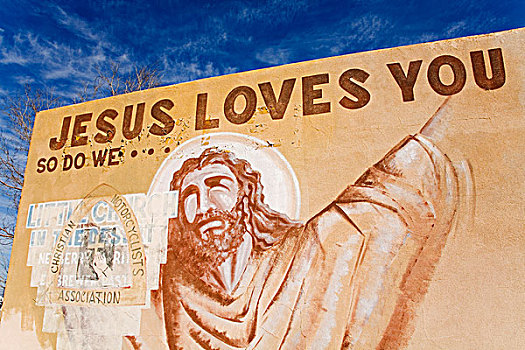 仰视,壁画,耶稣,广告牌,66号公路,加利福尼亚,美国