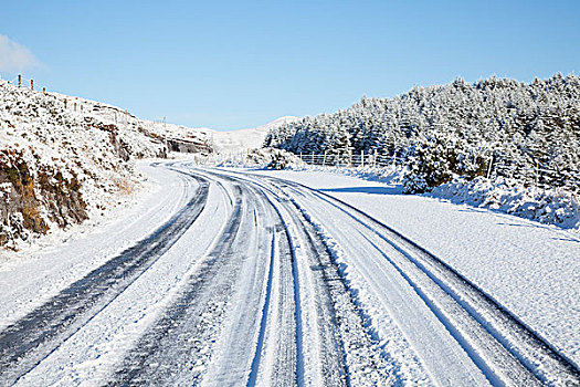 积雪,道路,冬天,凯瑞郡,爱尔兰