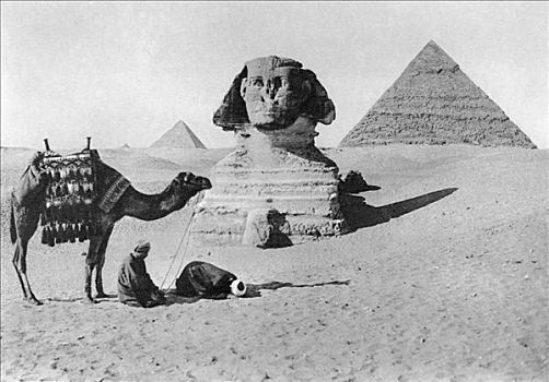 祈祷,狮身人面像,开罗,埃及