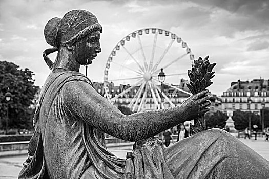巴黎,法国,八月,青铜,女人,雕塑,摩天轮,公园