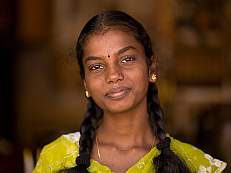 肖像,女青年,高知,喀拉拉,印度
