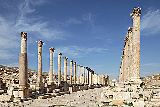 主要街道,柱子,古老,罗马,城市,杰拉什,局部,戴克波利斯,约旦,亚洲