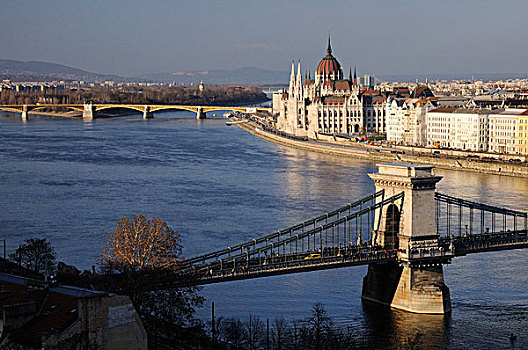 匈牙利,布达佩斯,银行,多瑙河,链索桥,国会大厦