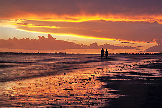 佛罗里达,堡垒,海滩,落日,情侣