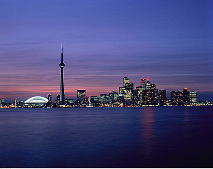 城市天际线,黄昏,多伦多,安大略省,加拿大