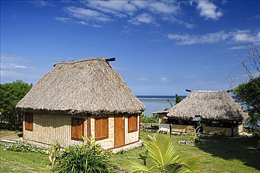 斐济,维提岛,珊瑚海岸,海滩,传统,草屋,靠近,海洋