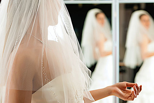 新娘,服装店,婚礼,选择,连衣裙