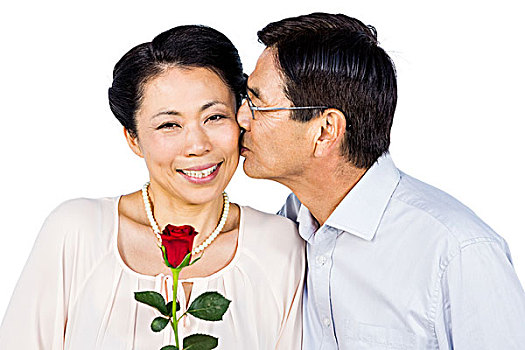 老人,亚洲人,情侣,玫瑰,白色背景,背景