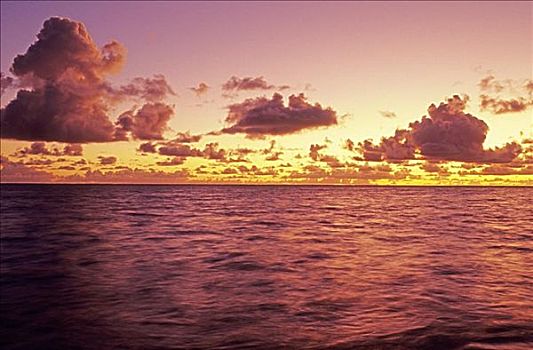 夏威夷,粉色,黄色,日落,上方,海洋