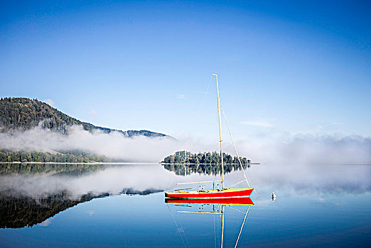 帆船,早晨,雾