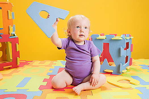 女婴,玩,玩具,字母,文字