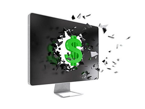 绿色,美元符号,毁坏,电脑屏幕