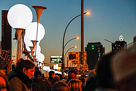 柏林,德国,灯光,安装,发光,白色,气球,分开