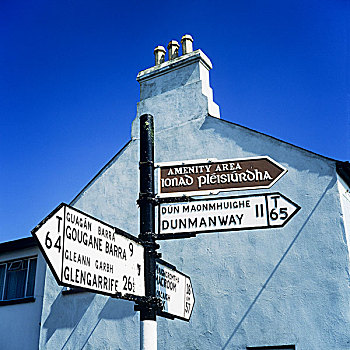 双语,交通标志,柱子,英国,科克郡,爱尔兰