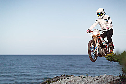 男人,跳跃,摩托车,海滩