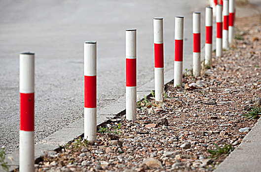 条纹,红色,白色,信号,杆,站立,沥青,路边