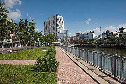 现代,高住宅楼,建筑,运河,胡志明市,越南,亚洲