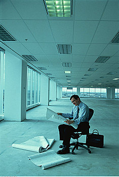 商务人士,坐,椅子,平面布置图,空,办公室