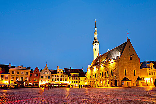 市政厅,黃昏,老城,世界遗产,塔林,爱沙尼亚,波罗的海国家,北欧
