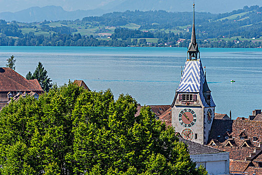 风景,城镇,湖,瑞士