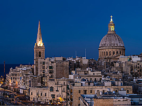 大教堂,教堂,地标建筑,瓦莱塔市,马耳他,蓝色,钟点