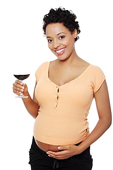 孕妇,拿着,玻璃杯,葡萄酒