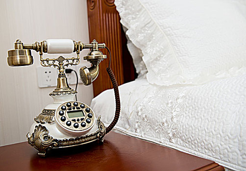 奢华,卧室,室内,旧式,电话,桌上
