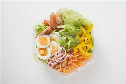 卷心菜,火腿,奶酪,蛋,蔬菜,塑料碗