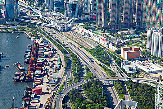 香港,九龙,建筑群,立体交通,俯拍