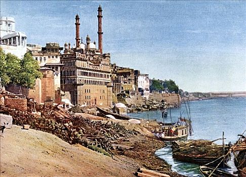 恒河,燃烧,贝拿勒斯,瓦腊纳西,印度,早,20世纪
