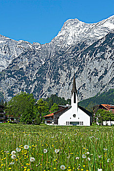 教堂,湖,阿亨湖地区,提洛尔,奥地利