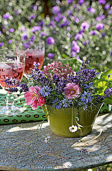 浪漫,插花,旧式,花园桌