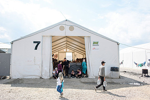 营房,帐蓬,难民,露营,希腊,边远地区,马其顿,四月