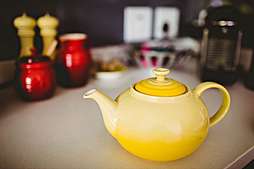 黄色,茶壶,厨房操作台,在家