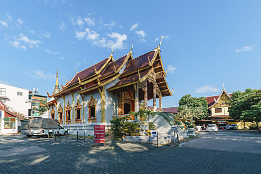 泰国清迈老城里古老的寺庙建筑