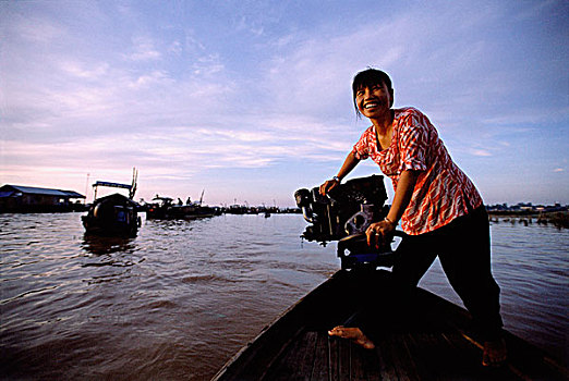 越南,长,女人,驾驶,船,漂浮,市场,湄公河