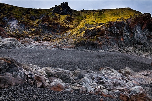 冰岛,海滩,黑色,火山岩,石头,斯奈山半岛