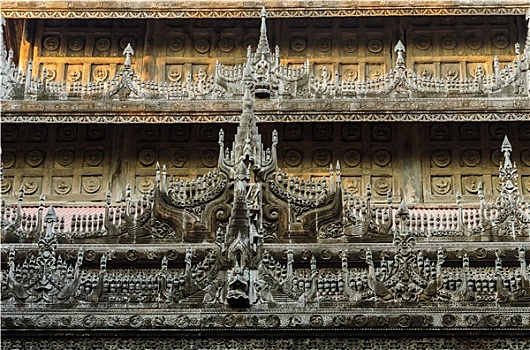 寺院,金色宫殿柚木寺,历史,佛教,曼德勒,缅甸